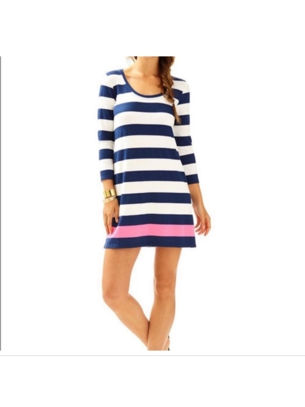 Lily Pulitzer Devon Dress, Navy & White Dress with Pink Accent - Picture 3 of 3